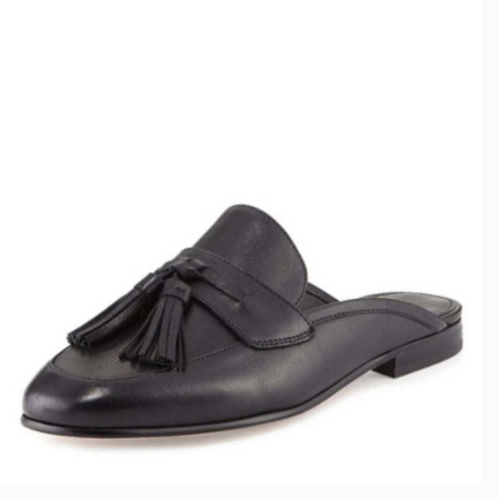 Sam Edelman Paris Black Leather Tassel Mules